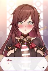! !! ... 1boy :o artist_name bar_censor blush bracelet breasts captain_(honkai_impact) censored cleavage dress earrings eden_(honkai_impact) erection female highres honkai_(series) honkai_impact_3rd jewelry large_breasts large_penis long_hair long_sleeves looking_at_penis open_mouth penis penis_awe purple_dress purple_hair signature single_earring solo_focus straight surprised yellow_eyes zero130rider