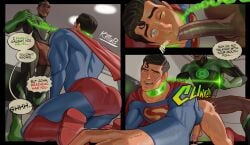 2boys anal anal_sex artist_name ass balls bara blacked_male blowjob collar cum dark-skinned_male dark_skin dc dc_comics english_dialogue english_text gay green_lantern green_lantern_(series) interracial john_stewart killabkiller kneeling leash leash_pull legs light-skinned_male light_skin male male_focus male_only muscular muscular_arms muscular_legs muscular_male muscular_thighs onomatopoeia open_mouth penis penis_in_mouth speech_bubble superman superman_(series) sweat text yaoi
