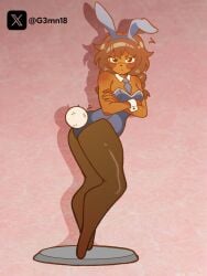 1girls blush blush_lines blushing brown_body brown_hair brown_skin bunny_ears bunny_girl bunny_tail clothing digital_media_(artwork) g3mn18 leotard oc playboy_bunny simple_background stockings thighs twitter_user_oc twitter_username