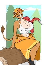 1girls 2d 4_fingers absurd_res aerodoggy background big_breasts blue_sky breasts clothing cloud clouds digital_art digital_drawing digital_media digital_painting ear evita_fuegos eyebrows eyelashes eyes female fingers firefighter firefighter_helmet firefighter_jacket firefighter_uniform furry helmet hi_res hose jacket jacket_open lion lion_ears lion_girl lion_tail lioness nuevoleon pine_tree pine_trees shoes sky solo tail tree trees