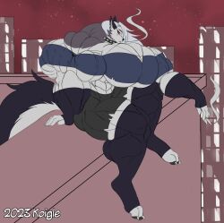 abs autumnmelody biceps breasts female grey_hair hair hellhound helluva_boss hyper_muscles koigle long_hair loona_(helluva_boss) muscles muscular muscular_arms muscular_female muscular_legs muscular_thighs pecs