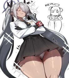 2025 2girls absurd_res absurdres arms_crossed big_hips big_thighs blue_archive blush blush_lines breasts cameltoe child_bearing_hips closed_eyes clothed clothed_female clothing curvaceous curvaceous_female curvaceous_figure curves curvy curvy_body curvy_female curvy_figure curvy_hips curvy_thighs dark-skinned_female dark_skin english english_text exposed_panties female female_only fully_clothed genitals geulimykun_(skbyunea413) grey_hair halo hi_res highres hourglass_figure huge_hips huge_thighs iori_(blue_archive) large_hips large_thighs long_hair low-angle_view medium_breasts miniskirt panties panties_exposed pointy_ears proud pussy school_uniform schoolgirl shiny shiny_skin skirt smooth_skin smug sparkle sparkles straight_hair student text thick thick_hips thick_legs thick_thighs thighs thighs_bigger_than_head tied_hair twintails vagina very_long_hair wide_hips yuuka_(blue_archive)