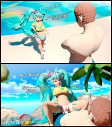 1boy 1girls 3d 3d_(artwork) beach beach_background beach_sex belly big_breasts bottomless brazilian_miku clothing cowgirl_position cyan_eyes cyan_hair dialogue english_text female flower flower_in_hair genitals half_naked hatsune_miku hi high_resolution highres highwizard highwizard_(modeler) huge_breasts instant_loss_2koma inviting_to_fuck inviting_to_sex looking_pleasured male male/female male_on_female palms plap_(sound) pleasure_face pleasured_female portuguese_text public_sex reaper21cry shorts slap_(sound_effect) smirking smirking_at_partner sound_effects source_filmmaker source_filmmaker_(artwork) straight straight_sex sunglasses sunglasses_on_head talking talking_to_partner tan_body tan_skin tanline tanlines thick thick_thighs twintails vaginal_penetration vaginal_sex vocaloid voluptuous voluptuous_female