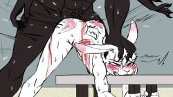 adam_manchester anthro ass_up blood blush bodily_fluids butcher_pal butt_slap canid canine canis claws doggy_style duo female from_behind_position hi_res lagomorph lying male male/female mammal on_front rough_sex sex slap spanking wolf wounded