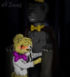 2017 animatronic anthro bear blush clothed clothing cum digital_media_(artwork) dream duo erection fellatio five_nights_at_freddy's fredbear_(fnaf) machine male male_only mammal nightmare nightmare_fredbear_(fnaf) open_mouth oral penis robot saliva sex simple_background smile tongue tongue_out video_games xk1rarax yaoi