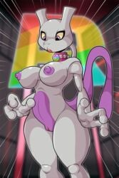 1girls 2017 3_fingers anthro breasts collar female furry legendary_pokémon mega_stone mewtwo nintendo nipples nude open_mouth pokemon pokemon_(species) purple_eyes pussy snappygrey solo video_games