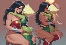 ai ai_generated ass_squeeze cowgirl_position deep_penetration futanari peridot_(steven_universe) phophopho phophopho_(artist) romance tagme wonder_woman