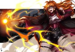 1girls absurd_res cape cosplay crossover earrings female female_only fishnet_legwear fishnets harry_potter lina_inverse long_hair magic_wand open_mouth orange_eyes orange_hair scarf shorts slayers solo thick_thighs thigh_strap turtlechan