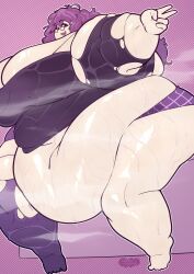 1girls bbw belly breasts cooooookin fat fat_arms fat_female fat_fetish female glasses massive_belly obese obese_female purple_eyes purple_hair