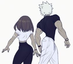 ass back_focus back_muscles back_view bakugou_katsuki boku_no_hero_academia casual curvy_female duo_focus katsuki_bakugou muscular_male my_hero_academia niverins ochako_uraraka posing streetwear uraraka_ochako