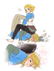 5_fingers 5_toes :p ass ass_in_face barefeet barefoot blonde_hair blush blush_lines blushing butt butt_in_face cute ichigobotw2 link link_(breath_of_the_wild) link_(tears_of_the_kingdom) pointy_ears round_ass round_butt secretly_loves_it sitting_on_another sitting_on_head sitting_on_person tapping_out wholesome