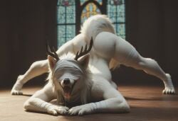 ai_generated anthro anthroguy anthropomorphic antlers beautiful big_breasts bloodborne breasts breeding_request curvy_female curvy_figure drooling female flirting flirting_with_viewer fluffy_tail fur furry furry_only horny horny_female in_heat inviting_to_sex jack-o_pose looking_at_viewer monster monster_girl muscular_female nude nude_female on_all_fours posing_for_the_viewer seductive seductive_smile sexy sexy_body sexy_pose tits_out tounge_out vicar_amelia voluptuous voluptuous_female werewolf white_fur wolf wolf_girl