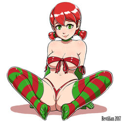 1girls breasts cleavage female female_only flare_(revtilian) flare_heggins freckles green_eyes light-skinned light-skinned_female looking_at_viewer navel original panties red_hair revealing_clothes revtilian sitting socks solo solo_female solo_focus spread_legs striped_socks thighhighs white_background