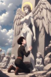 1boy ai_generated angel angel_wings cunnilingus licking_pussy male religion