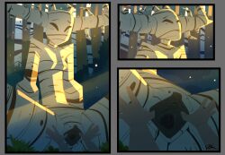 2025 birch_tree colored comic_panel digital_media_(artwork) elemental_creature ent featureless_breasts flora_fauna forest forest_background genitals grass long_arms mrdoccon plant_humanoid pussy_focus pussy_juice pussy_play signature small_breasts spread_legs spread_vulva striped_body white_body