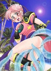 1girls blush breasts clothing dragon_quest dragon_quest_dai_no_daibouken dress female fighter human long_hair maam monster ookamiuo pale-skinned_female pale_skin pink_hair shounen_jump tagme tentacle