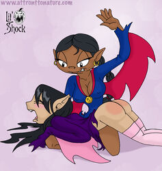 2girls abigail_lincoln aged_up bat black_hair bottomless codename:_kids_next_door dark-skinned_female dark_skin female female_only kuki_sanban lil'_shock multiple_girls numbuh_3 numbuh_5 smooth_skin spanking vampire yuri