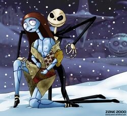 2000 barrel_(nightmare_before_christmas) breasts clothed disney jack_skellington nightmare_before_christmas nipples sally_(the_nightmare_before_christmas) shock_(nightmare_before_christmas) tim_burton zone