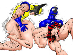 1girls 2boys female human human_only james_howlett light-skinned_female light-skinned_male light_skin male marvel mary_jane_watson new_avengers oral spider-man spider-man_(series) spitroast straight straight_hair vaginal_penetration wolverine_(x-men) wolverino x-men