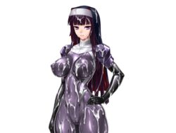 blush bodysuit breasts bukkake busty cum cum_on_body cum_on_breasts cum_on_hair cum_on_lower_body cum_on_upper_body elbow_gloves erect_nipples erect_nipples_under_clothes female gloves habit hips kamori_sayaka large_breasts latex matai_toshi nipples nun purple_hair rindou_(radical_dream) rindou_aya shiny shiny_clothes skin_tight slime solo thick_thighs thighhighs thighs transparent_background voluptuous wide_hips