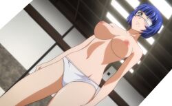 2019 big_breasts blue_hair breasts eyepatch female green_eyes ikkitousen ryomou_shimei stitched topless