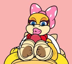 1boy 1girls 2017 anthro big_breasts big_lips bowser breasts cum duo erection female huge_breasts huge_lips humanoid_penis kiss_mark koopa koopaling lips lipstick makeup male mario_(series) mr.under nintendo nipples nude paizuri penis pink_background pink_lipstick scalie sex simple_background smile spikes straight unseen_male_face video_games wendy_o._koopa