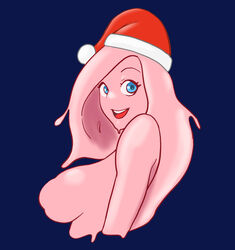 big_breasts blue_eyes christmas goo goo_girl highres large_breasts looking_at_viewer nobro nomu_(nobro) santa_hat simple_background slime_girl