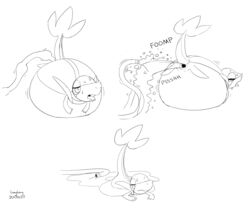 2017 belly big_belly digital_media_(artwork) feral inflation line_art longlevy lying monochrome multiple_scenes nintendo nude on_front pokemon pokemon_(species) reptile scalie simple_background sketch snake snivy solo toony video_games white_background