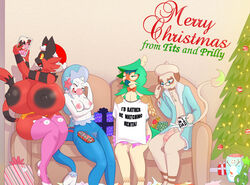 2017 2boys 2girls anthro areola avian big_breasts blue_eyes breasts christmas christmas_tree closed_eyes clothing dani_(lysergide) daughter decidueye ditto english_text eyewear father feline female female_incineroar foreskin furry gift glasses group harvey_(lysergide) holidays huge_breasts hyper hyper_breasts incineroar legwear lysergide male nintendo nipples open_mouth original_character parent penis photo pinniped pokémon_(species) pokemon pokemon_(species) pokemon_gsc pokemon_sm prilly_(lysergide) primarina pubic_hair pussy red_eyes robe shirt sitting smeargle sofa tail text tits_(lysergide) tree uncut video_games wigglytuff