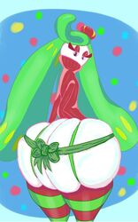 1girls anthro ass big_ass bubble_butt christmas clothing colored female holidays huge_ass jmf32 leggings legwear looking_back nintendo plant pokémon_(species) pokemon pokemon_sm solo standing thick_thighs tsareena video_games white_skin wide_hips wrapping