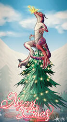 2017 anal christmas christmas_tree digital_media_(artwork) dinosaur dragon erection gift hizathri_(species) holidays lizard male masturbation open_mouth penis raptor reptile salireths sarcolopter scalie solo theropod toying_self tree