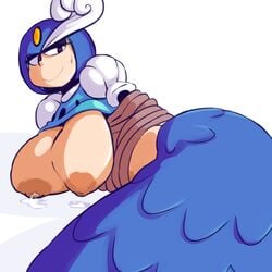 android black_eyes bondage breasts female fupoo heart lactation large_breasts mega_man mega_man(classic) mermaid no_humans robot simple_background smile solo splash_woman white_background