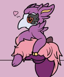 2017 anthro anthrofied aromatisse big_breasts breasts digital_media_(artwork) female fur furry furry_only hair heart huge_breasts large_breasts looking_at_viewer mr.under nintendo pink_fur pokémon_(species) pokemon presenting presenting_anus presenting_hindquarters purple_fur pussy red_eyes shortstack simple_background solo thick_thighs video_games