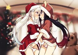 breast_grab christmas dress fingering horns pantsu panty_pull yuri zero_(miraichizu)