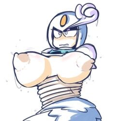 1girls android areola areolae arms_behind_back big_areola big_breasts blue_helmet breasts capcom clothed clothing erect_nipples eyelashes eyes eyeshadow female female_only flustered front_view fupoo helmet large_breasts mega_man mega_man(classic) mega_man_9 mermaid nipples puffy_areola restrained robot robot_girl rope rope_bondage shirt_up simple_background sitting solo solo_female splash_woman sweat sweatdrop tied_up video_games wet white_background