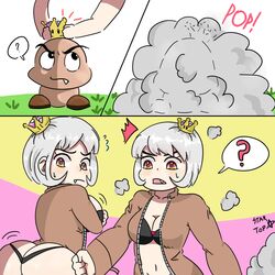 ass ass_cleavage big_butt blush breasts butt_crack clothing dress female goomba goombette mario_(series) new_super_mario_bros._u_deluxe nintendo short_hair startop super_crown super_mario_bros. underwear