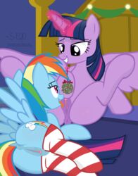 2017 absurd_res alicorn animal_genitalia animal_pussy anus ass bed bedroom bedroom_eyes christmas christmas_lights clitoral_winking clitoris clothing cunnilingus cutie_mark dock duo equine equine_pussy eye_contact eyebrows eyelashes feathered_wings feathers female friendship_is_magic hair half-closed_eyes hi_res holidays horn inside legwear lights love lying magic makeup mammal mascara mistletoe mistletoe_above_vagina multicolored_hair my_little_pony on_back on_side open_mouth oral pegasus plant purple_eyes pussy pussy_juice rainbow_dash_(mlp) rainbow_hair romantic_couple seductive sex shutterflyeqd smile socks spread_legs spreading straight_hair striped_legwear striped_socks stripes teeth thighhighs tongue tongue_out twilight_sparkle_(mlp) vaginal_penetration wing_boner wings yuri