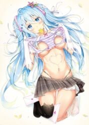 condom cum cum_on_belly hatsune_miku kiriko_(araragikoyomi) pantsu thighhighs topless vocaloid