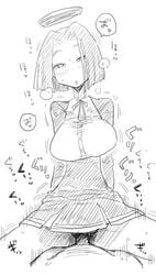 ahe_gao blush breasts dress female greyscale kantai_collection mechanical_halo monochrome noumiso open_mouth penis sex short_hair sketch solo_focus tatsuta_(kantai_collection)