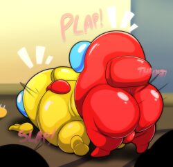 absurd_res all_fours among_us anal anal_sex anthro ass big_butt bulge caught_in_the_act clothed clothed_sex clothing crewmate_(among_us) disembodied_hand duo from_behind_position glistening glistening_body hi_res innersloth lights_on male motion_lines onomatopoeia penetration plap red_(among_us) red_clothing red_suit sex sound_effects suit tepigfan101 text thick_thighs yellow_(among_us) yellow_clothing yellow_suit