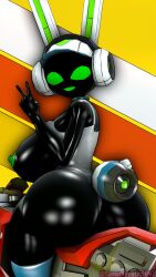 3d anus ass big_areola big_ass big_breasts big_butt big_nipples big_thighs black_body black_skin bunny bunny_ears bunny_girl dark_skin female female_focus female_only gamerfanatic64_(artist) green_eyes green_mouth green_nipples happy headgear headphones headset headwear hi_res humanoid legwear looking_at_viewer looking_back motorcycle open_mouth open_smile partially_clothed partially_nude peace_sign plump_ass project_turboblast robot robot_bunny robot_girl robot_humanoid self_upload sfm shiny_skin sitting smile solo source_filmmaker tempo_(project_turboblast) thick thick_ass thick_thighs thighs topwear video_games voluptuous watermark