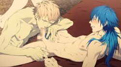 aoba_seragaki blonde_hair blue_hair dramatical_murder gay head medium_hair nipples noiz_(dramatical_murder) open_legs short_hair spread_legs sucking_penis