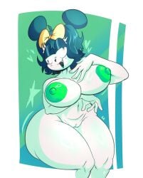 1girls ass_visible_through_thighs big_breasts black_hair chubby female female_only friday_night_funkin friday_night_funkin_mod green_areola michaela_(gondamouse) mouse_ears rabbit5gamer solo tagme thick_thighs thighs tie vs_mouse white-skinned_female white_skin yellow_tie