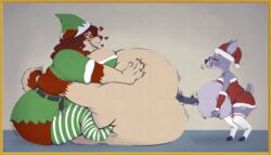 2017 anthro belly belt better_version_at_source big_belly canine cervine christmas clothing deep_navel deer dildo duo female fur hair hat holidays hyper hyper_belly inflation interspecies leggings legwear lowkey mammal navel navel_fetish navel_penetration navel_poke nsfwlk overweight penetration penis purple_fur red_fur red_hair santa_hat sex sex_toy socks stockings tan_fur yuri