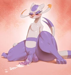 1boy animal_ears arms_behind_back bad_id bad_tumblr_id blush cum cum_on_floor feet full_body furry glistening glistening_body half-closed_eyes jpeg_artifacts looking_down male_focus male_only mienshao no_humans nude paws penis pokemon pokemon_(species) pokemon_bw pubic_hair red_background red_eyes shiny_body shiny_skin simple_background sitting solo spread_legs sunibee tail teeth testicles thick_thighs uncensored whiskers