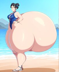 1girls ai_generated ass_bigger_than_body ass_bigger_than_head ass_bigger_than_torso ass_built_separately beach fruitybootydx hyper hyper_ass looking_at_viewer massive_ass ocean sand solo_female swimsuit tagme water