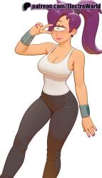 1girls 2025 ai_generated artist_name average_breasts black_nails breasts bust chest cleavage earrings electroworld female futurama hi_res high_quality high_resolution highres jewelry lips lipstick makeup medium_breasts nail_polish normal_breasts pants patreon patreon_username pink_nails purple_hair purple_nails solo stable_diffusion turanga_leela v watermark wristband