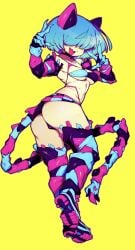 blue_hair cat_ears cat_tail catgirl original original_character skimpy_clothes slugbox tagme vomi_agogo