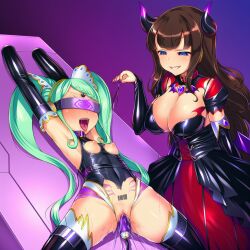 ai_generated blue_eyes bondage brown_hair falala_a_larm femdom green_hair insertion kurosu_aroma machine_sex pripara