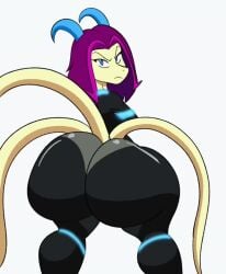2025 angry angry_expression animated arms_crossed big_ass big_butt black_clothing black_eyelashes blinking blue_eyes clapping_ass clapping_buttocks clapping_cheeks colored_horns curvy curvy_body digital_drawing_(artwork) digital_media_(artwork) dragon eyelashes hi_res horns huge_ass huge_butt looking_at_viewer looking_back looking_back_at_viewer medium_hair oc original_character purple_hair sound sound_edit sound_effects springtron tagme tansau thick_thighs triple_tails video